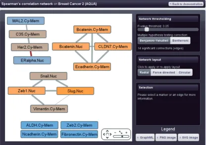 Figure 3. Spearman correlation network for trastuzumab-treated breast cancers. All marker pairs were scored using Spearman correlation and