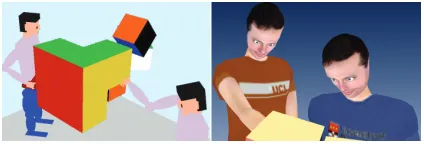 Figure 1: Left(courtesy of Ralph Schroeder).: Avatars used in Schroeder et al.’s [27] 2001 study Right: Avatars used in current study.