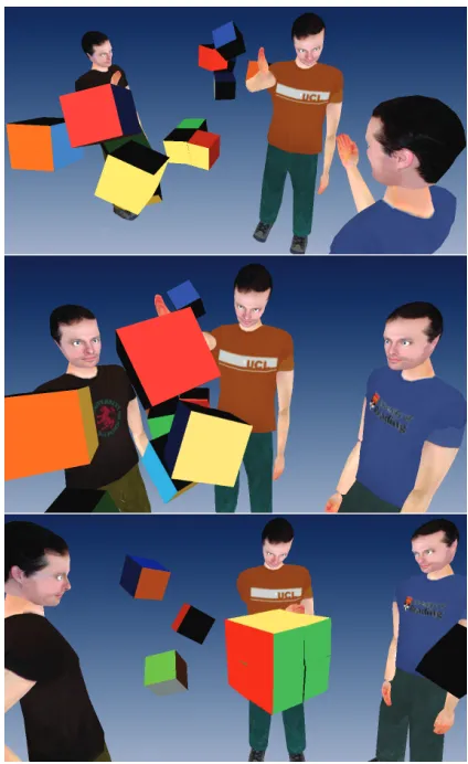 Figure 3: Screenshots of an experimental session taken using replayand analysis tool [20].middle) greet each other before commencing the task