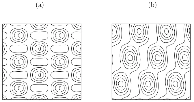 Fig. 7. Numerical solutions to (20) with s = 0.25. (a) r = 0.03, L = 23, showing 12irregular hexagons