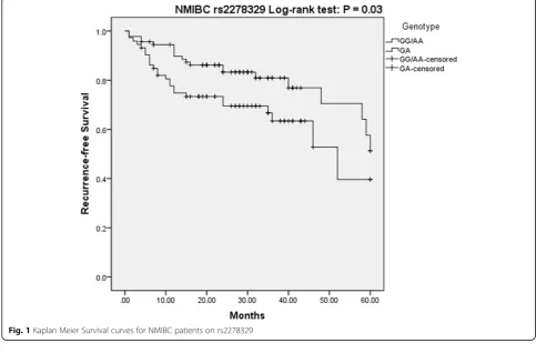 Fig. 1 Kaplan Meier Survival curves for NMIBC patients on rs2278329