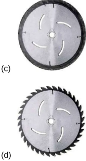 Figure 1. The images used to examine the tactile component of fingernails down the blackboard  sound: (a) de-fluffed cushion; (b) fluffy cushion; (c) metal disk; and (d) saw blade
