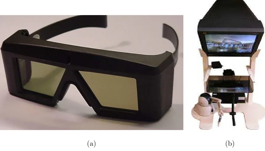 Figure 2.1: An example of (a) a pair of Shutter Glasses from CrystalEyes and (b) a