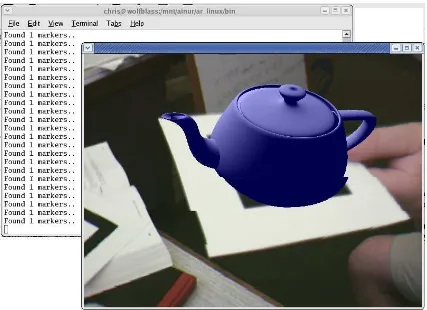 Figure 3.5: A virtual teapot is aligned with the real world using a marker detected