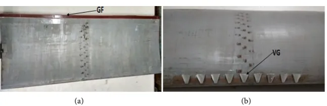 Figure 3. Aerofoil geometry with GF and VG. (a) Eppler with GF; (b) Eppler with VG. 