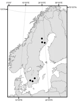 Figure 1. Map over Sweden and the northern and southern study areas marked with black points