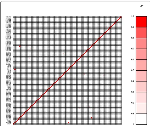 Figure 3 Gametic disequilibrium (r2) between functional variants for Q2. Markers are shown in chromosomal order from bottom to topand from left to right and are symmetric across the diagonal.