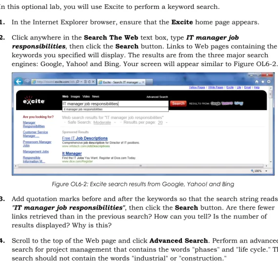 Figure OL6-2: Excite search results from Google, Yahoo! and Bing 