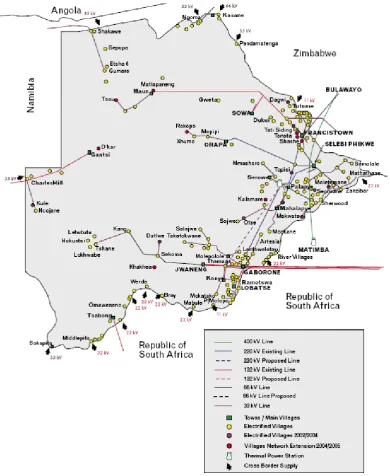 Figure  3.9 National Electricity Grid of Botswana. Source (BPC, 2006: 64)  
