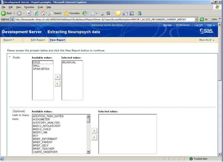 Figure 9: TIMES Data Extraction Tool report within Web Report Studio 