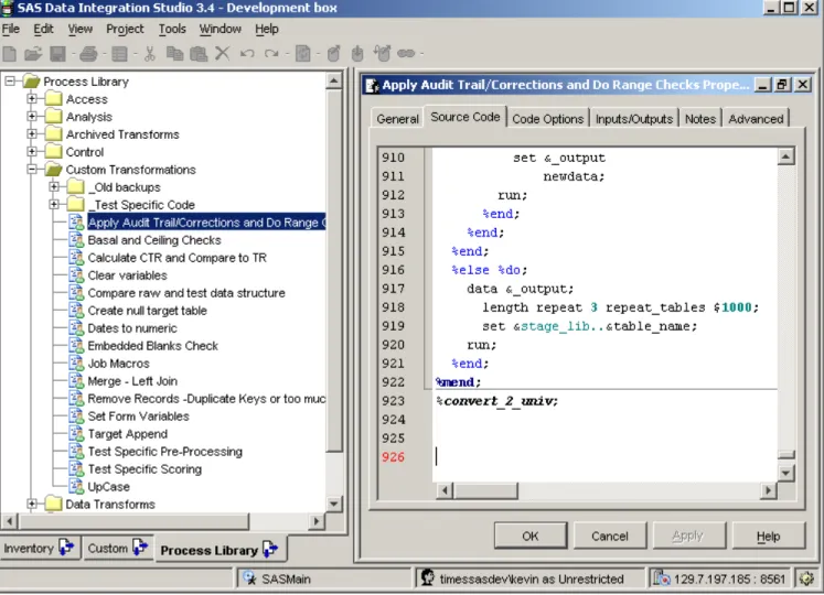 Figure 2: Example Custom Transformation showing the Source Code tab in SAS Data Integration Studio