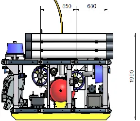 Fig. 4 ROSUB with temporary buoyancy and dimensions (top view) 