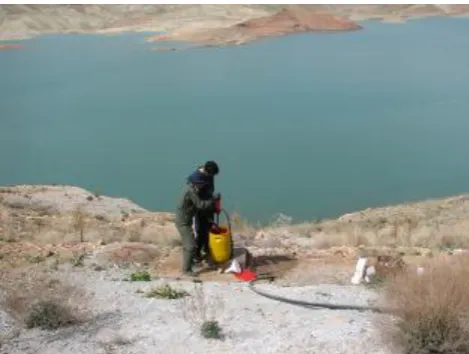 Figure 3. The injection of Uranine solution into borehole OH8