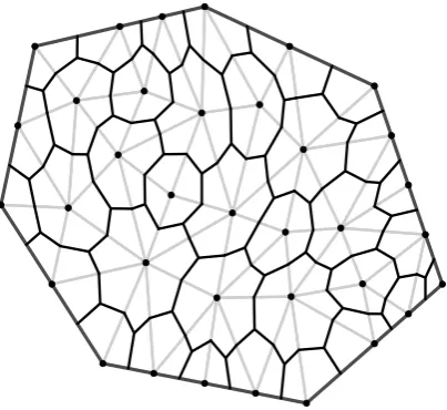 Fig. 1. The dual mesh (black) is constructed by joining thecentroids of the primal triangular mesh (grey)