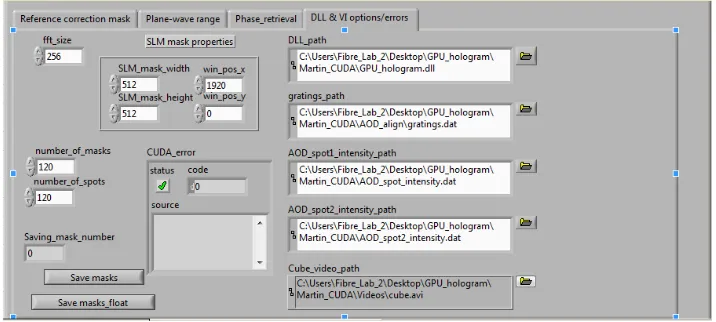 Fig. 5. Options panel allows to setup paths to the DLL library that contains functions to becalled and also path to ﬁles necessary for AOD operation.