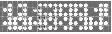 FIG. 12. A visualization of a 21�6 ternary array mask. The white holesopen up to nonabsorbing wells �R=−1�, the shaded holes open up to mineralwool �R=0�, and the rest of the mask is reﬂecting �R=1�.