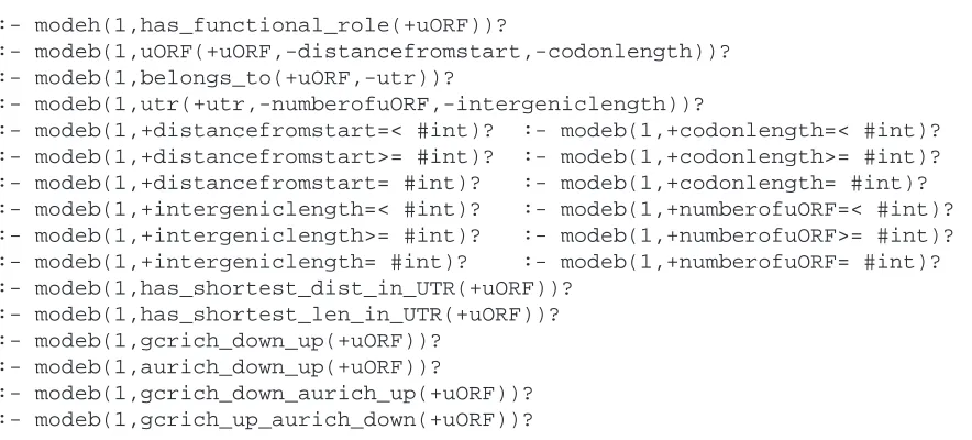 Table 5: Mode declarations for generating a model that identiﬁes functional uORFsa