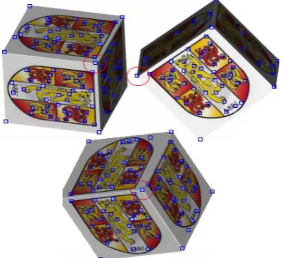 Figure 2: The Harris algorithm detecting repeatablefeature points. The circles show a single point whichhas been accurately repeated in each movement ofthe cube.