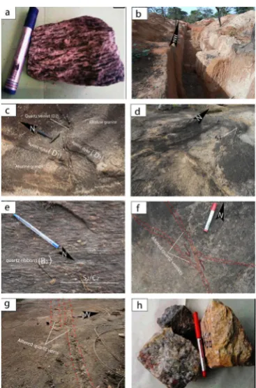 Figure 9. Field photographs of some rock samples and outcrops, artisanal mining and deformation structures at Batouri