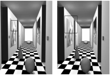 Fig. 1 : Stereo image pair with left image with template window and  right image with search window  