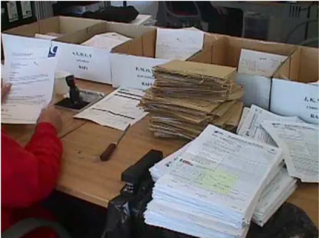 Figure 2.2 Form sorting desk, courtesy of Open University (author's photo) Your post team will need to know what to do with all your forms