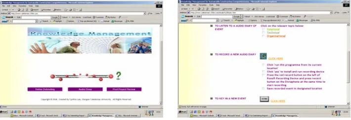 Figure 1: Screenshots of the webpage created for knowledge capture  