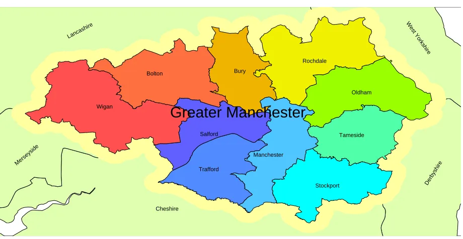 Figure 1.  The population of Greater Manchester at the 2001 Census was 2,482,000. LancashireWest Yorkshire