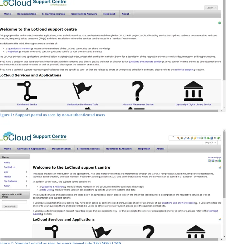 Figure 1: Support portal as seen by non-authenticated users  	  