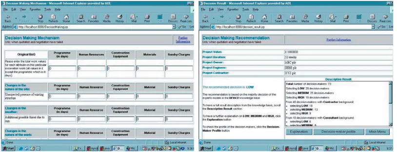 Figure 6: The snapshots of the decision-making mechanism pages