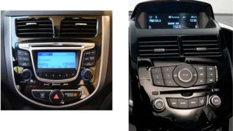 Figure 4: Chevrolet Aveo center stack (right) and Hyundai Accent center stack (left) 