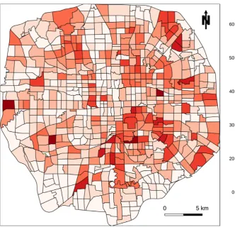 Figure 2. The frequency of different numbers of pedestrian crash per TAZ. 