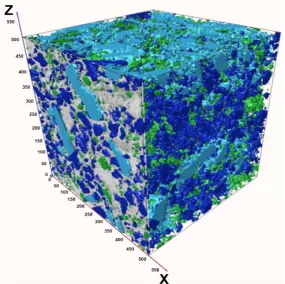 Figure 1. Three-dimensional volume (510 × 510 × 510 pixels) that represents of a sub-volume in sample with the coordinates are given in pixels (pixel size 5.01)