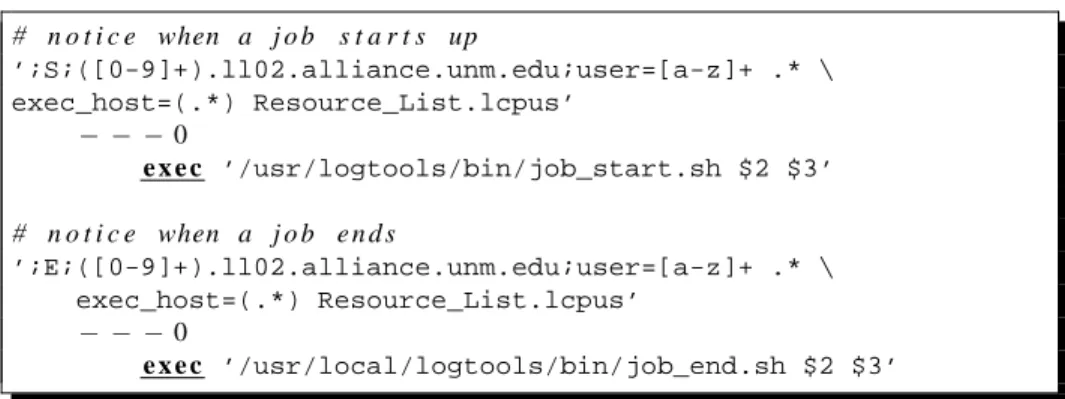 Fig. 8. A pair of Logsurfer rules that identify compute jobs starting and finishing.