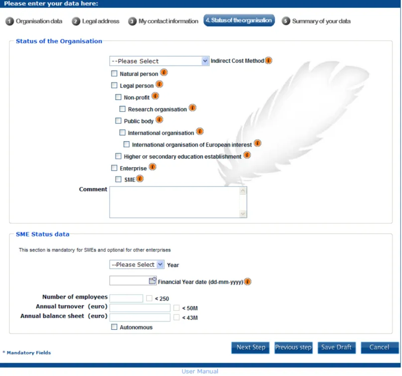 Figure 7: Self Registration - Status of the Organisation 
