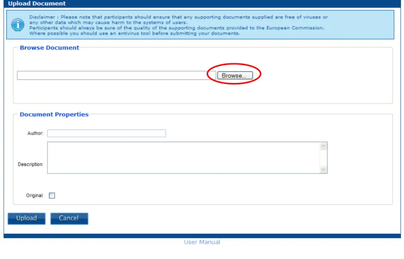 Figure 16 : Self Registration - Upload New Document Page 