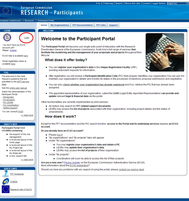 Figure 1 : Participant Portal - Welcome Page
