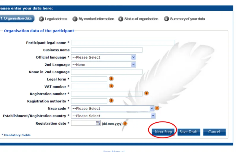 Figure 4: Self Registration - Organisation data 