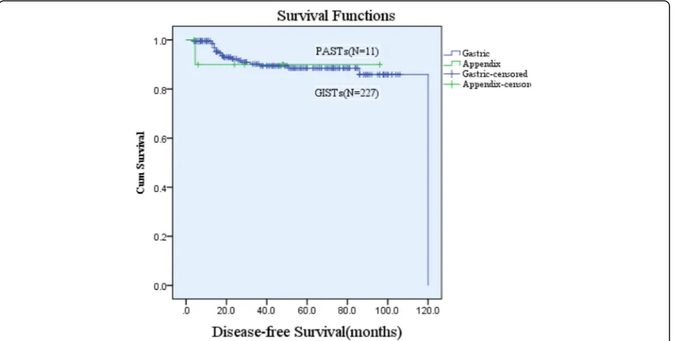 Fig. 1 Disease-free survival (DFS) of primary appendix stromal tumors