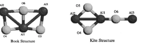 FIG. 1. Structures of the three moststable Al3O�3 isomers �see Table I forparameters�.