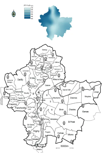 Figure 1. The location of rain gauges in Great Lyon. 