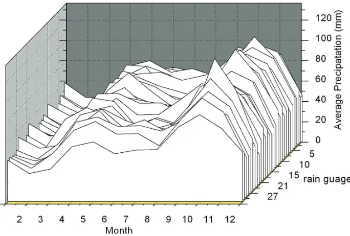 Figure 2. Average monthly precipitation of 30 rain gauges. 