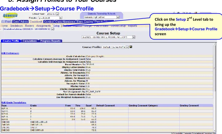 Figure 10 –  GradebookSetupCourse Profile  screen 