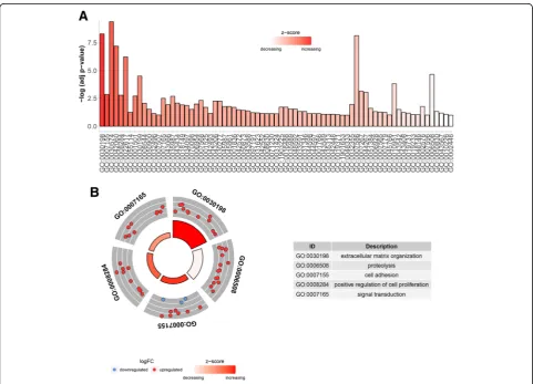 Fig. 4 Survival analysis to select hub genes in the TCGA dataset. Note: a COL5A1, b COL11A1, c MMP7, d ALB, e COL1A2, f COL3A1, g EGF, h FN1, iITGA2, j SPARC, kTIMP1
