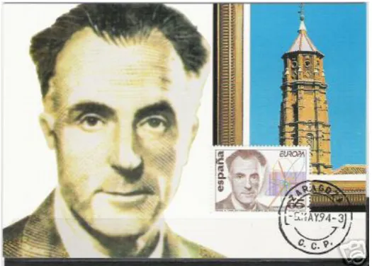 Figure 6. The postcard and the seal of the Spanish Postal Service, issued in 1994, com-memorating the centenary of the birth of Miguel A