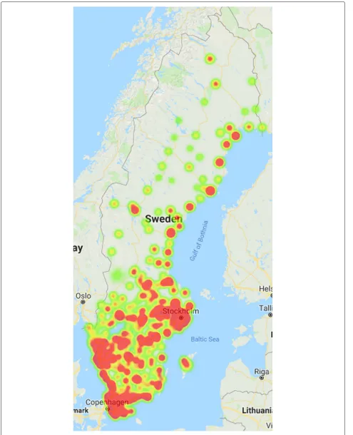 Fig. 6 Heap map showing enrollment locations of 200,000 users