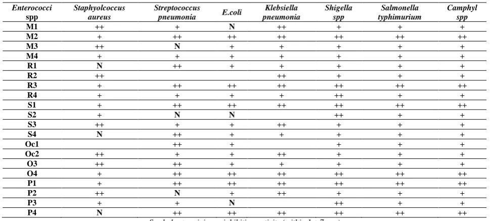 Table 2 Inhibition of various indicator organisms by Enterocin produced by Enterococcus spp 
