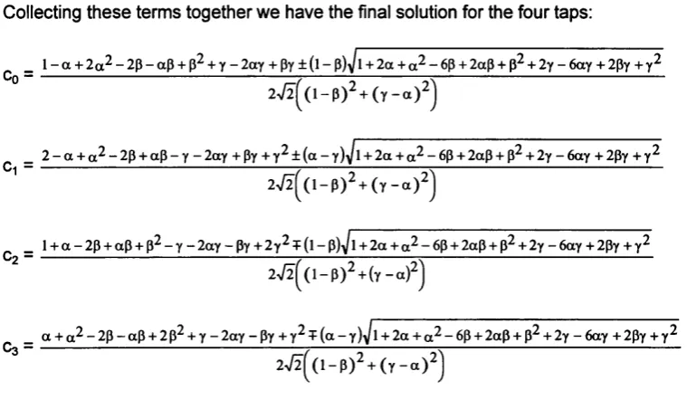 figure 4.1 shows the 4 tap wavelet class using f(x, c) = exp(-x^/c).