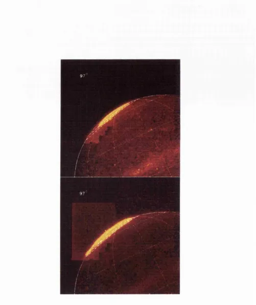 Figure 3.10: Images of the Hg north aurora taken at 3.533//m. Footprints of the IPT and 