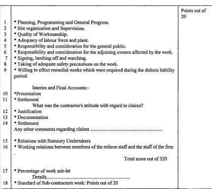 Table 3.4: The point system used for requesting technical criteria