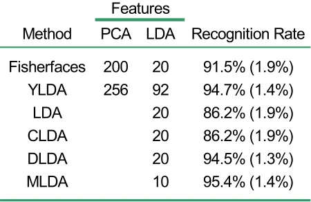 Table 2: FERET (16x16 pixels) LDA classification results. 